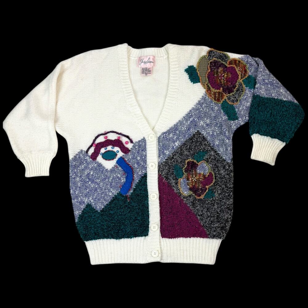 80's JACLYN SMITH funk knit cardigan sweater with metallic thread and beads - Picture 11 of 17